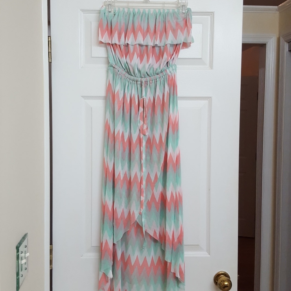 Cynthia Rowley Chevron Hi-Lo Strapless Dress